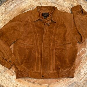 PERFECT CHOICE Suede Leather Bomber Jacket in Cognac Size Large UNISEX